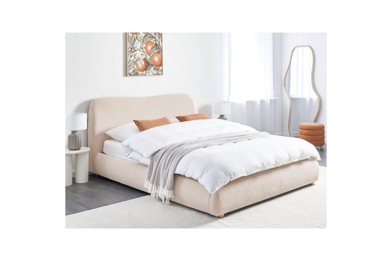 Säng med förvaring Blagnac - Ljusbeige/Bouclé, 160x200 cm - Möbler - Säng - Säng med förvaring