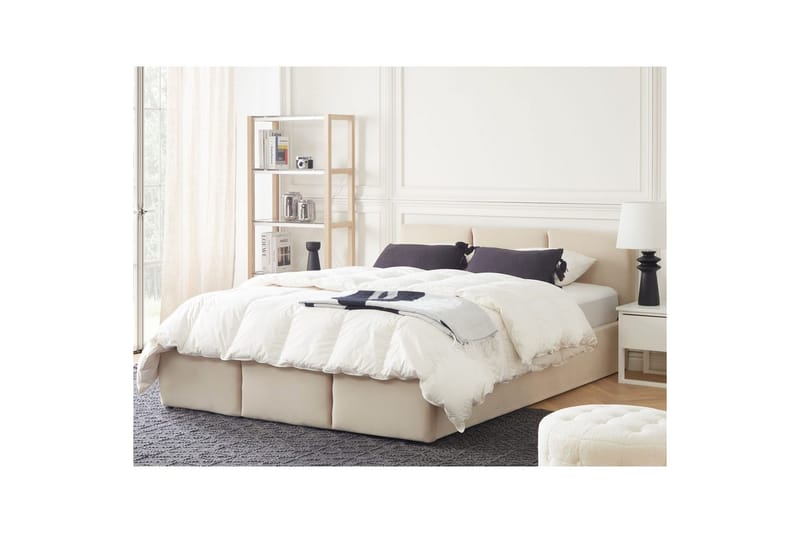 Säng med förvaring Bousse - Beige/Sammet, 160x200 cm - Möbler - Säng - Säng med förvaring
