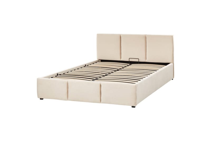 Säng med förvaring Bousse - Beige/Sammet, 160x200 cm - Möbler - Säng - Säng med förvaring