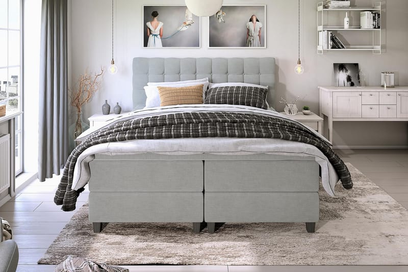 Säng med Förvaring Boxford 90x200 - Ljusgrå (+Fler val) - Kontinentalsäng - Komplett sängpaket