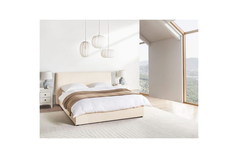 Säng med förvaring Lavaur - Beige/Bouclé, 160x200 cm - Möbler - Säng - Säng med förvaring