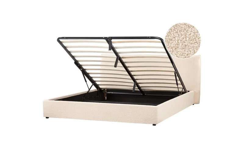 Säng med förvaring Lavaur - Beige/Bouclé, 180x200 cm - Möbler - Säng - Säng med förvaring