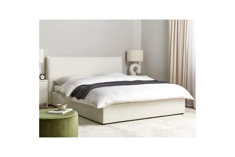 Säng med förvaring Lavaur - Vit/Bouclé, 160x200 cm - Möbler - Säng - Säng med förvaring