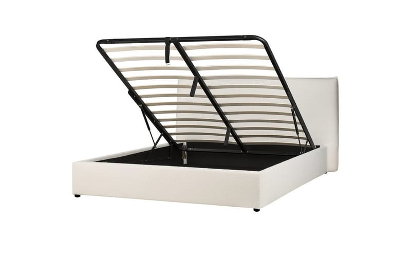 Säng med förvaring Lavaur - Vit/Bouclé, 160x200 cm - Möbler - Säng - Säng med förvaring