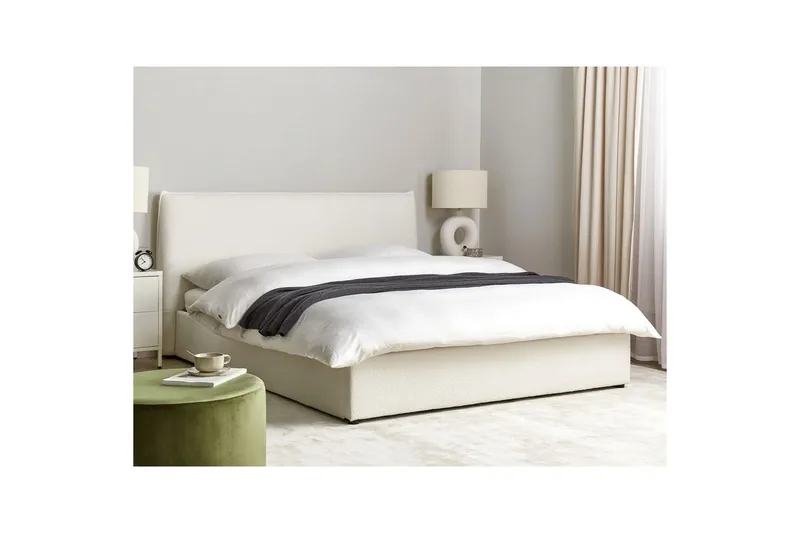Säng med förvaring Lavaur - Vit/Bouclé, 160x200 cm - Möbler - Säng - Säng med förvaring