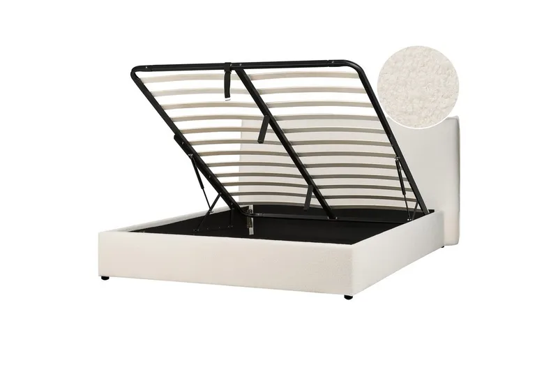 Säng med förvaring Lavaur, Vit/Bouclé, 160x200 cm