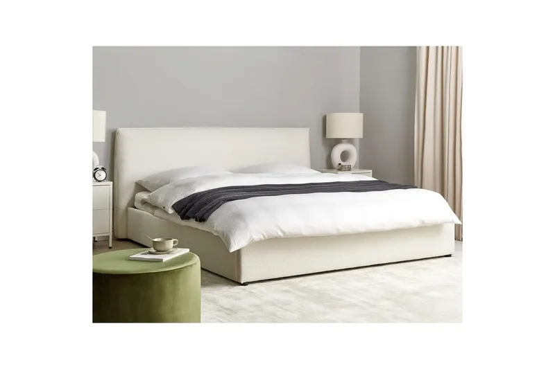 Säng med förvaring Lavaur - Vit/Bouclé, 180x200 cm - Möbler - Säng - Säng med förvaring