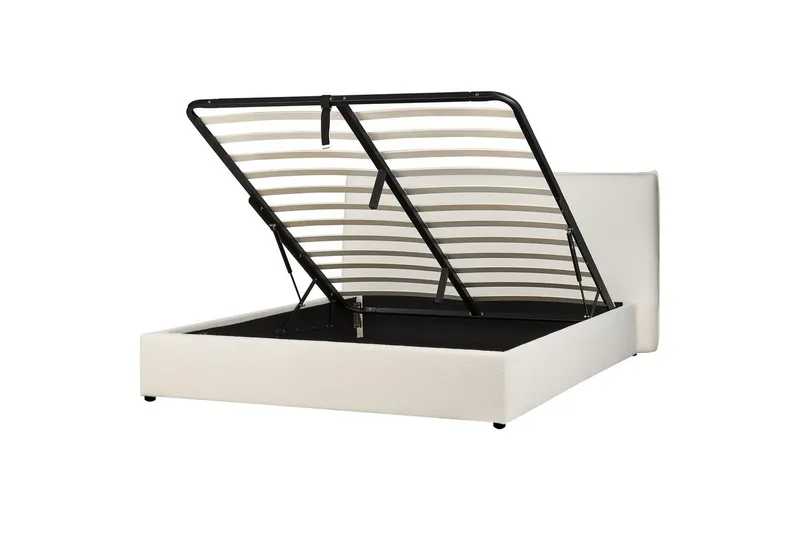 Säng med förvaring Lavaur - Vit/Bouclé, 180x200 cm - Möbler - Säng - Säng med förvaring