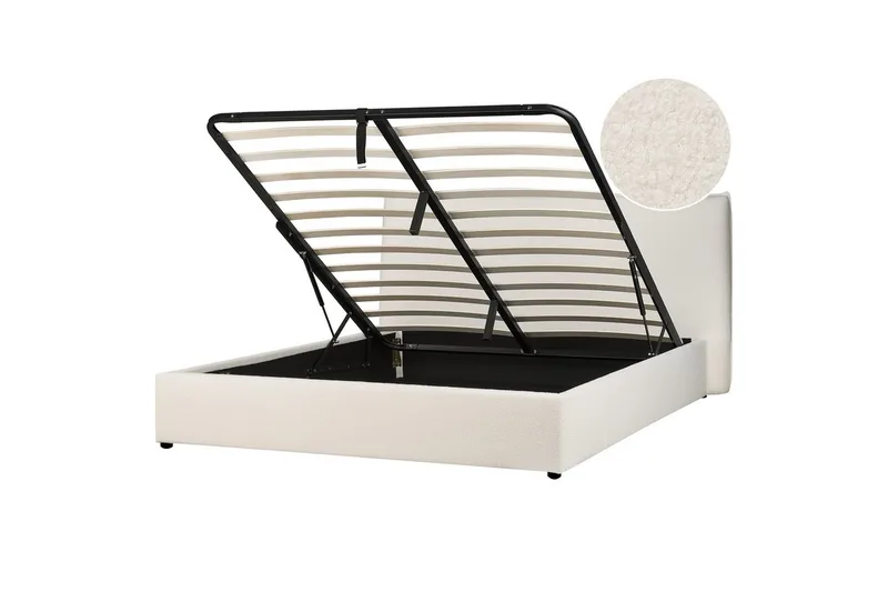 Säng med förvaring Lavaur, Vit/Bouclé, 180x200 cm