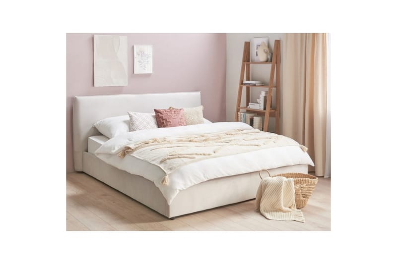 Säng med förvaring Lavaur - Vit/Sammet, 180x200 cm - Möbler - Säng - Säng med förvaring