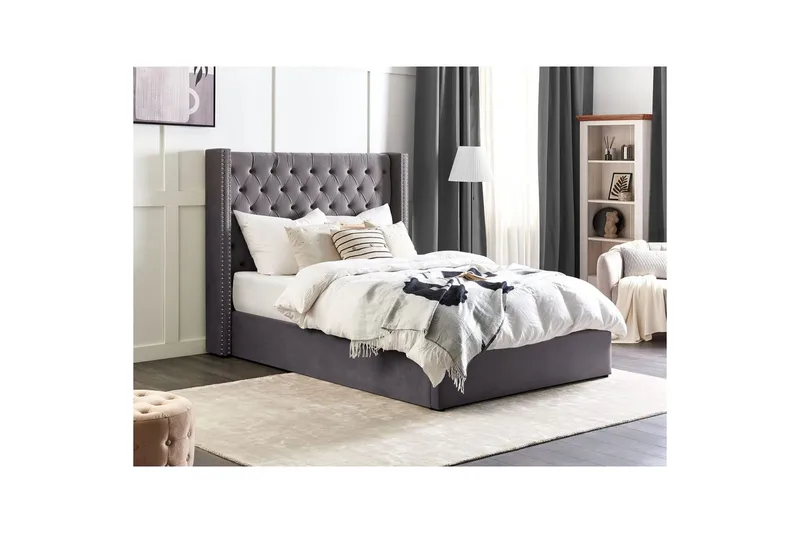 Säng med förvaring Lubbon - Grå, Silver, 140x200 cm - Möbler - Säng - Säng med förvaring