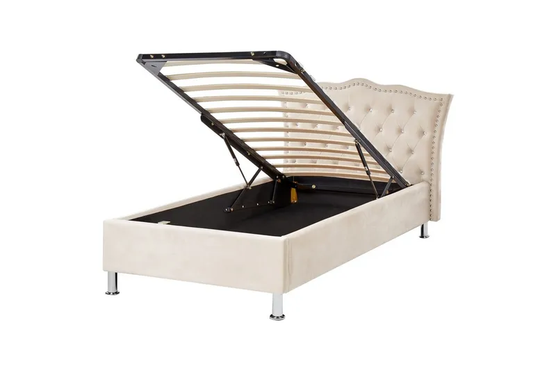 Säng med förvaring Metz, Beige, Silver/Sammet, 90x200 cm