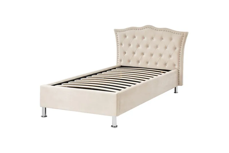 Säng med förvaring Metz - Beige, Silver/Sammet, 90x200 cm - Möbler - Säng - Säng med förvaring