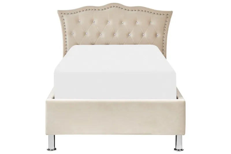 Säng med förvaring Metz - Beige, Silver/Sammet, 90x200 cm - Möbler - Säng - Säng med förvaring