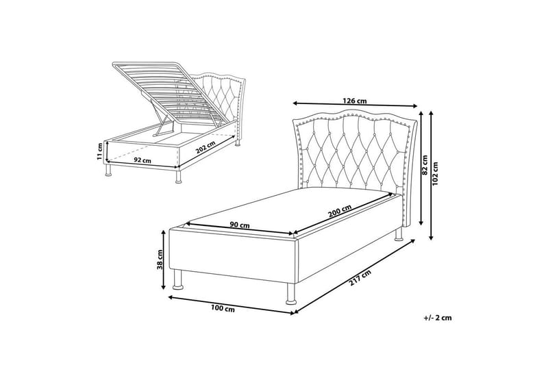 Säng med förvaring Metz - Beige, Silver/Sammet, 90x200 cm - Möbler - Säng - Säng med förvaring