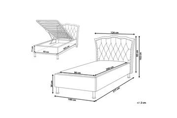 Säng med förvaring Metz - Beige, Silver/Sammet, 90x200 cm - Möbler - Säng - Säng med förvaring