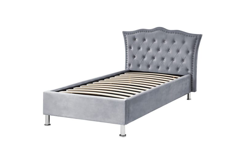 Säng med förvaring Metz - Grå, Silver/Sammet, 90x200 cm - Möbler - Säng - Säng med förvaring