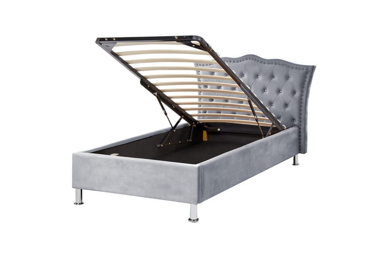Säng med förvaring Metz, Grå, Silver/Sammet, 90x200 cm