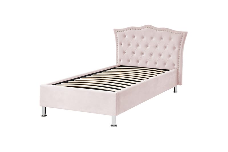 Säng med förvaring Metz - Rosa, Silver/Sammet, 90x200 cm - Möbler - Säng - Säng med förvaring