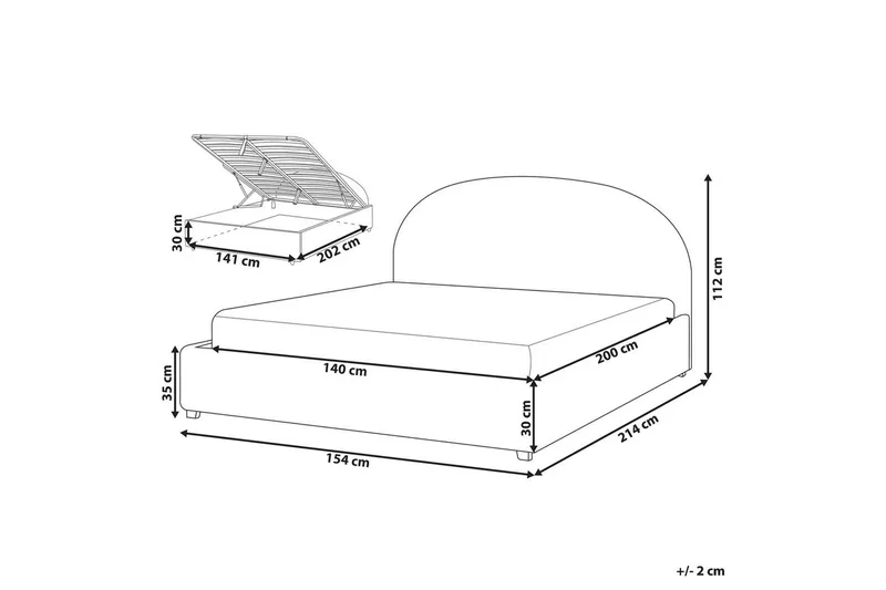 Säng med förvaring Vaucluse - Ljusblå/Polyester, 140x200 cm - Möbler - Säng - Säng med förvaring