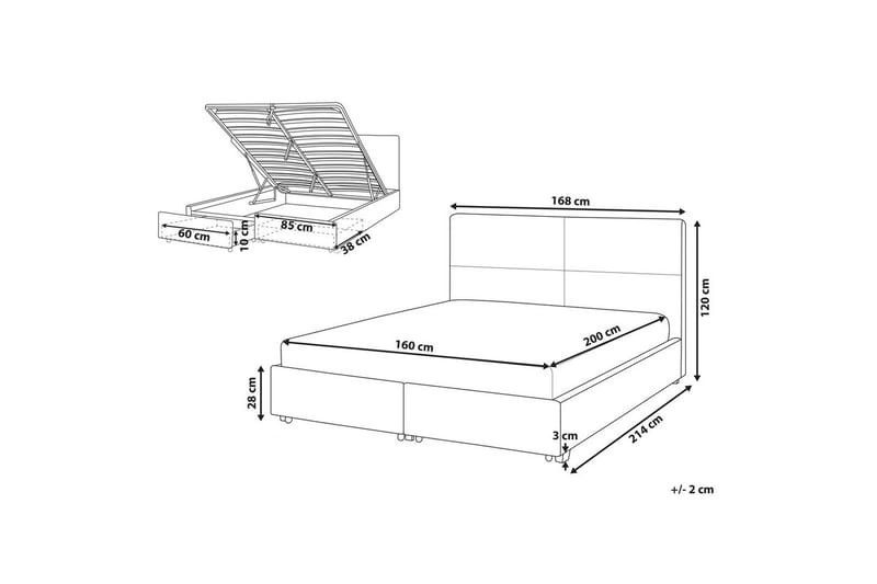 Säng med förvaring Vernoyes - Svart, guld, 160x200 cm - Möbler - Säng - Säng med förvaring