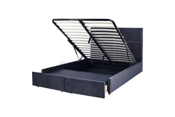 Säng med förvaring Vernoyes - Svart, guld, 160x200 cm - Möbler - Säng - Säng med förvaring