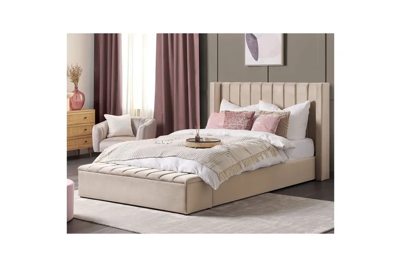 Säng med förvaringsbänk Noyers - Beige, 180x200 cm - Möbler - Säng - Säng med förvaring