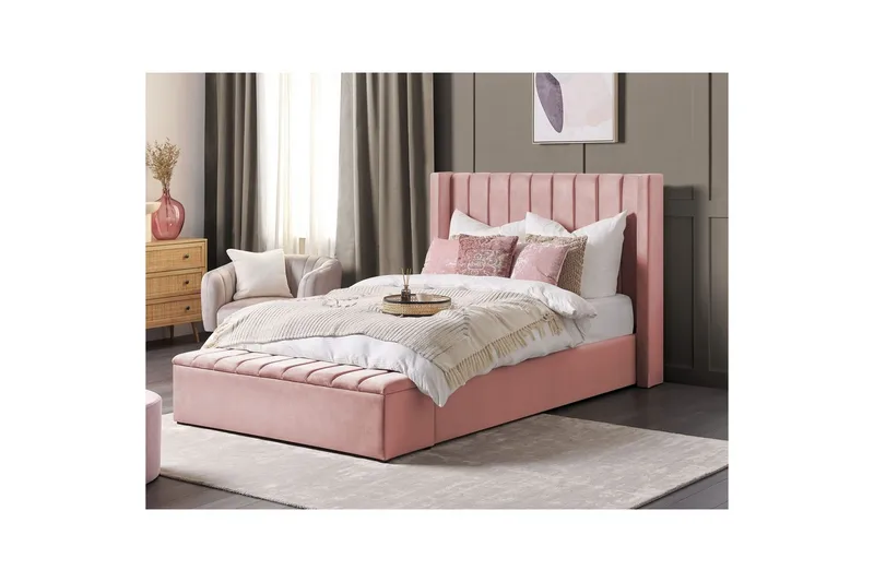 Säng med förvaringsbänk Noyers - Rosa, 140x200 cm - Möbler - Säng - Säng med förvaring