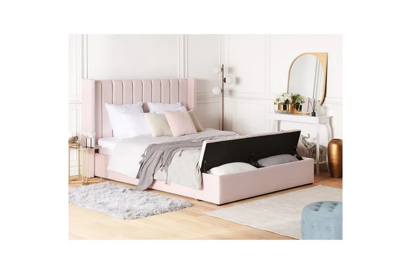 Säng med förvaringsbänk Noyers Rosa, 160x200 cm - Rosa, 160x200 cm - Möbler - Säng - Vattensäng