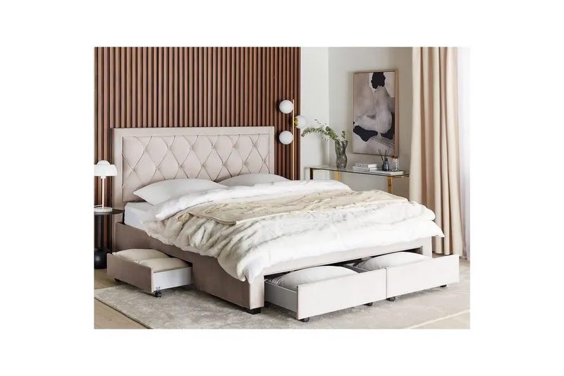 Säng med förvaringslådor Lievin - Beige, 180x200 cm - Möbler - Säng - Säng med förvaring