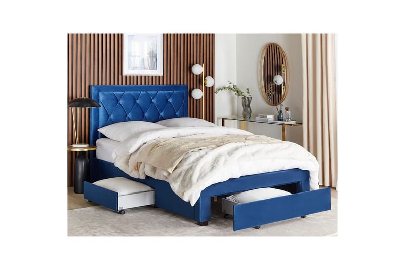 Säng med förvaringslådor Lievin - Blå, 140x200 cm - Möbler - Säng - Säng med förvaring