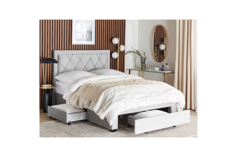 Säng med förvaringslådor Lievin - Grå, 140x200 cm - Möbler - Säng - Säng med förvaring