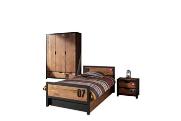 Säng med låda nattduksbord 3-dörrs garderob Alex - Möbler - Säng - Möbelset för sovrum