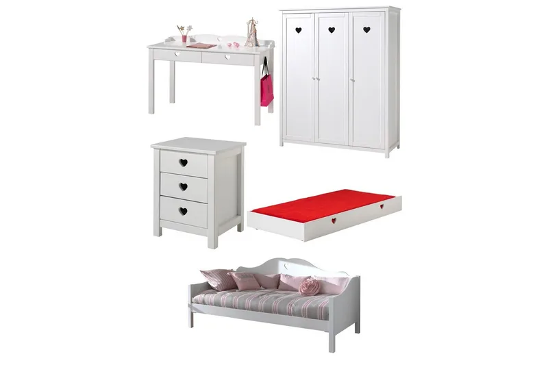 Säng med låda nattduksbord garderob skrivbord Amori Vit