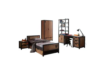 Säng med låda nattduksbord skrivbord garderob bokhylla Alex 2 dörrar - 2 dörrar - Möbler - Säng - Möbelset för sovrum