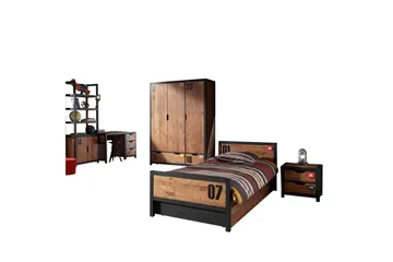 Säng med låda nattduksbord skrivbord garderob bokhylla Alex 3-dörrar - 3-dörrar - Möbler - Säng - Möbelset för sovrum