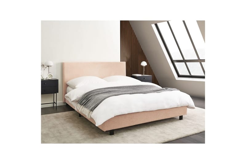 Säng med lamellram Albi - Beige, svart/Bouclé, 140x200 cm - Möbler - Säng - Sängram & sängstomme