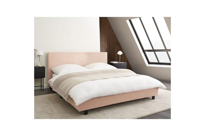 Säng med lamellram Albi - Beige, svart/Bouclé, 160x200 cm - Möbler - Säng - Sängram & sängstomme