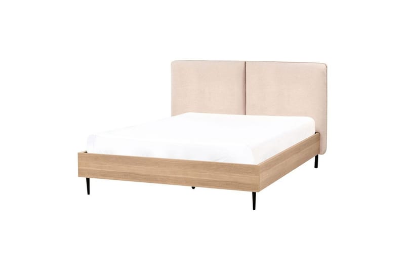Säng med lamellram Limanton - Beige, ljust trä, svart/Bouclé, 140x200 cm - Möbler - Säng - Sängram & sängstomme