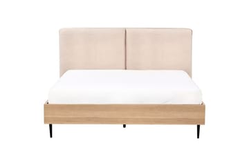 Säng med lamellram Limanton - Beige, ljust trä, svart/Bouclé, 140x200 cm - Möbler - Säng - Sängram & sängstomme