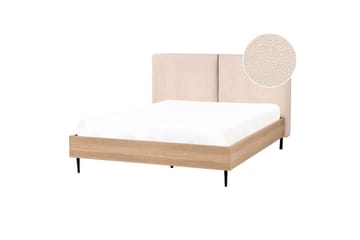 Säng med lamellram Limanton - Beige, ljust trä, svart/Bouclé, 140x200 cm - Möbler - Säng - Sängram & sängstomme