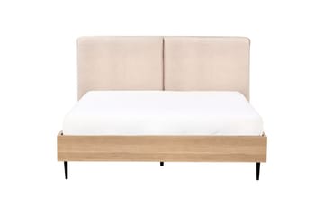 Säng med lamellram Limanton - Beige, ljust trä, svart/Bouclé, 140x200 cm - Möbler - Säng - Sängram & sängstomme