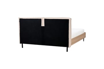 Säng med lamellram Limanton - Beige, ljust trä, svart/Bouclé, 160x200 cm - Möbler - Säng - Sängram & sängstomme