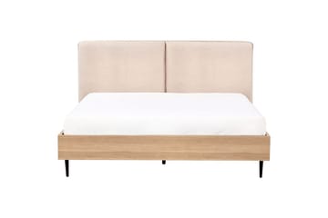 Säng med lamellram Limanton - Beige, ljust trä, svart/Bouclé, 160x200 cm - Möbler - Säng - Sängram & sängstomme