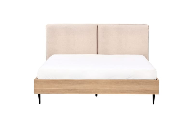 Säng med lamellram Limanton - Beige, ljust trä, svart/Bouclé, 160x200 cm - Möbler - Säng - Sängram & sängstomme