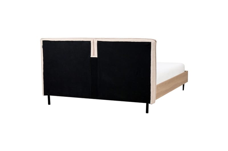Säng med lamellram Limanton - Beige, ljust trä, svart/Bouclé, 160x200 cm - Möbler - Säng - Sängram & sängstomme