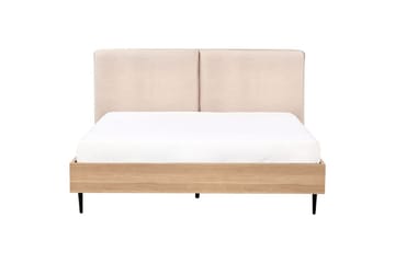Säng med lamellram Limanton - Beige, ljust trä, svart/Bouclé, 160x200 cm - Möbler - Säng - Sängram & sängstomme