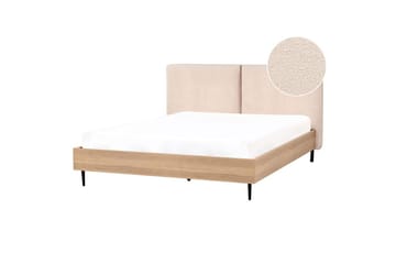 Säng med lamellram Limanton - Beige, ljust trä, svart/Bouclé, 160x200 cm - Möbler - Säng - Sängram & sängstomme