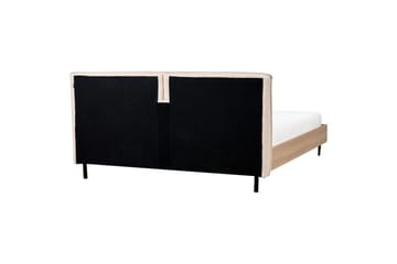 Säng med lamellram Limanton - Beige, ljust trä, svart/Bouclé, 180x200 cm - Möbler - Säng - Sängram & sängstomme