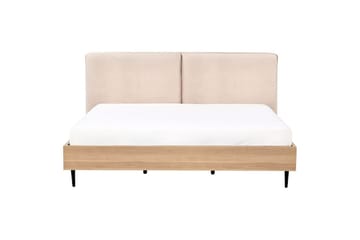 Säng med lamellram Limanton - Beige, ljust trä, svart/Bouclé, 180x200 cm - Möbler - Säng - Sängram & sängstomme